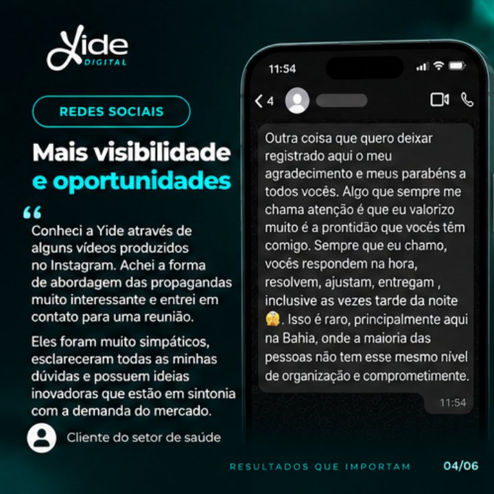 Feedback de cliente do setor de saúde elogiando a prontidão e o comprometimento da Yide
